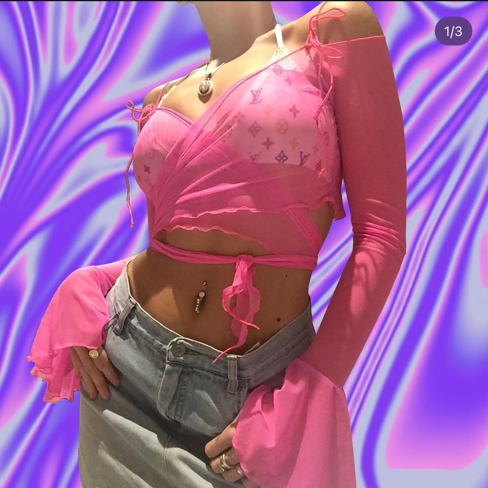 Rheabfunky / RBfunky Fairy Hot Pink Mesh Wrap Rave Top